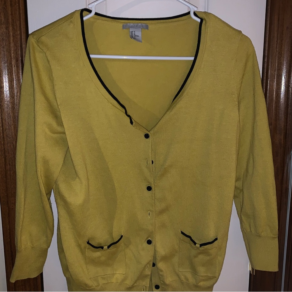 H&M mustard yellow and black cardigan, size medium